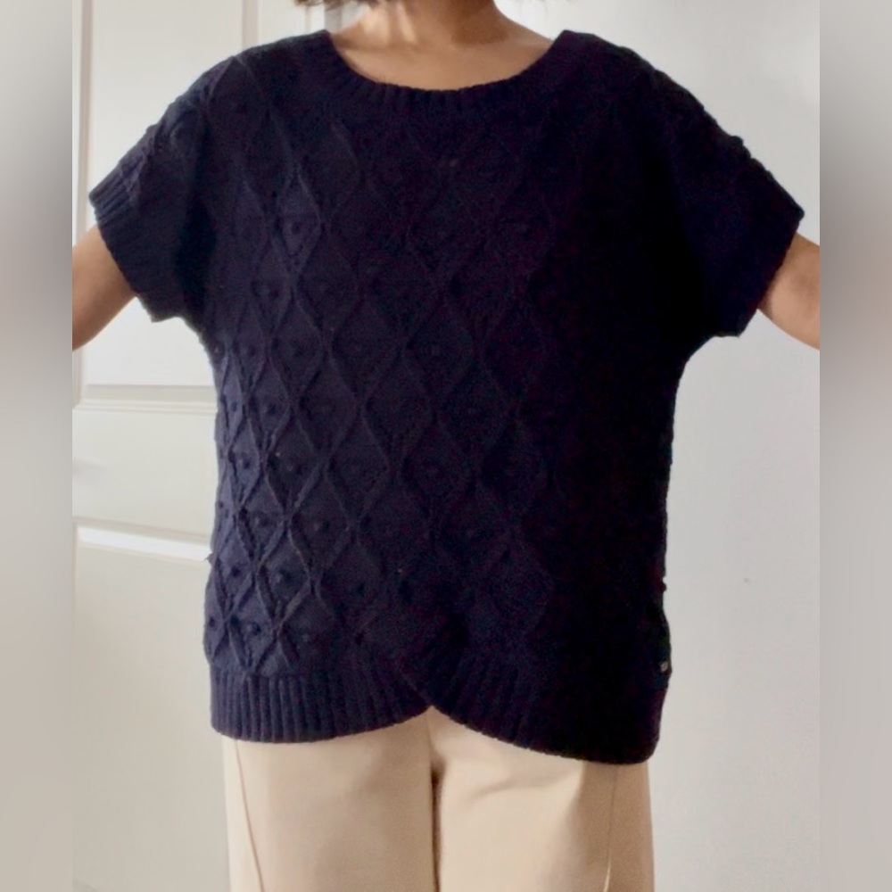 Tommy Hilfiger Women’s Navy Knit Short Sleeve Sweater Top | 100% Cotton